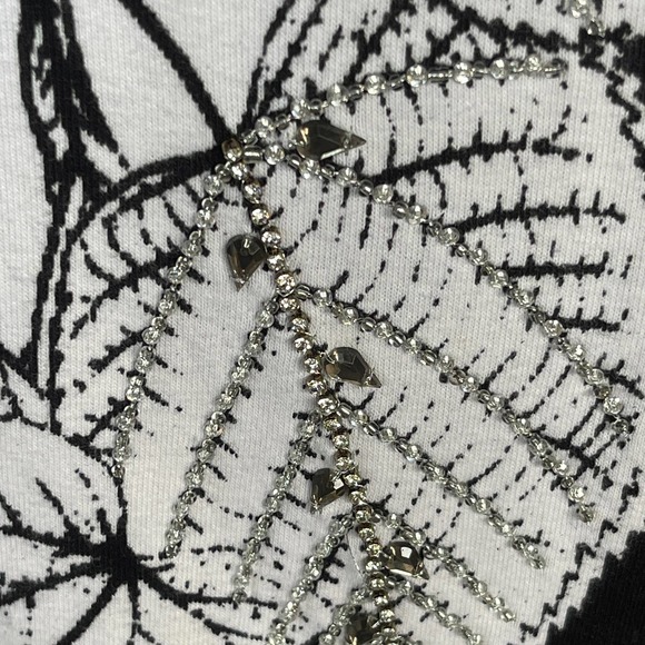 Fashque Blouse Womens Plus Size 2X XXL Black White Floral Sheer Sleeve Beaded - Picture 3 of 12